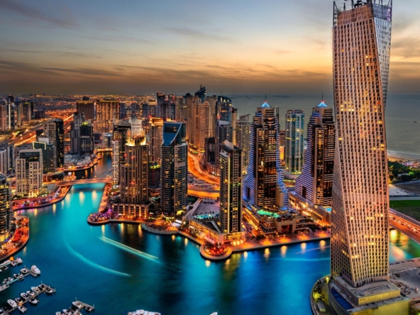 A beautiful evening view of Dubai Marina UAE